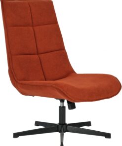 Sillón Moderno Giratorio con Asiento de Tela con función reclinable y Base de Metal, Rojo-Naranja, 63,5 x 85 x 93 cm