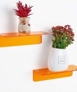 OAPRIRE Baldas Pared Sin Agujeros Juego de 2 - Amplíe Fácilmente El Espacio de la Pared, 23cm Estanteria Pared de Acrílicopara Dormitorio, Baño, Cocina, Sala de Estar, con Clips Cables (Naranja)