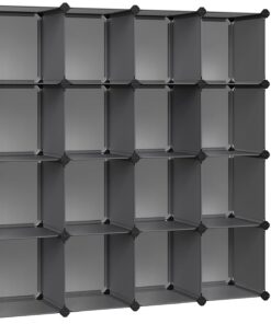 SONGMICS Armario Modular, con 16 Cubos Apilables, Zapatero Modular, Estante de Plástico PP, para Dormitorio, Oficina, 31 x 123 x 123 cm, Gris LPC442G01