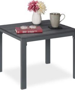 Relaxdays Mesa Jardín Rectangular, Efecto Madera, Mesilla Balcón, Terraza, Patio, 39 x 98 x 48 cm, Mesita Porche, Gris
