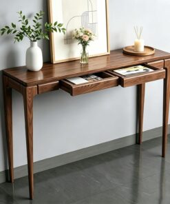 Consola recibidor Madera Maciza estrecha, mesa consola detrás sofá cajones | Mesa auxiliar moderna para entrada, pasillo, salón y dormitorio con diseño compacto(43x14x33.5in)