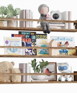 BAKAJI Juego de 3 estantes de Pared de Madera, estantes de Pared Multiusos y Barra de protección de Objetos, estantería para Dormitorio, salón, Cocina, baño, librería para Ahorrar Espacio, 3 x 60 cm