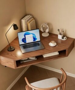 Mesa de maquillaje flotante de esquina, escritorio tocador de pared | Organizador de joyas para escritorio de dormitorio, mesita de noche con estante para portátil(60cm/23.6in)