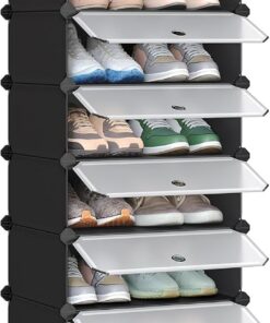SONGMICS Zapatero Modular con 10 Compartimentos, Estantería Modular de Plástico, DIY, Zapatero con Puerta, con Martillo, Negro LPC10HV1