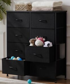 DUMOS Cómoda con cajones - Multifuncional para Dormitorio, Pecho de Drawers con 8 cajones, cómoda de Tela con Marco de Acero Estable, Ideal para Dormitorio, Sala de Estar (Negro)