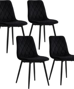Relaxdays Sillas Comedor, Set 4, Terciopelo, Patas Metal, 120 kg, Negro | Salón y cocina, silla de cocina tapizada