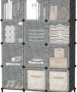 AWTATOS Organizador de Almacenamiento de 12 Cubos con Puertas,Blanco | estante de almacenamiento de plástico, estantería de almacenamiento modular, estante almacenamiento apilable para dormitorio