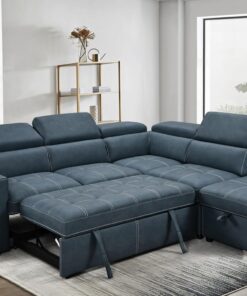 Sofá modular con reposacabezas ajustable, sofá cama extraíble, otomana de almacenamiento y 2 taburetes, color marrón claro
