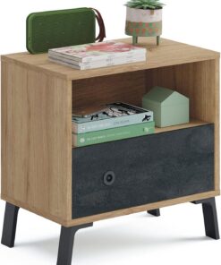 MUEBLES PITARCH Mesita Camila, Roble Gold/Imitación mármol, 52x50x35 cm