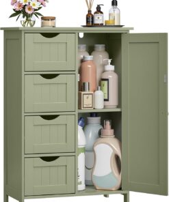 VASAGLE Armario de baño Estrecho con 4 cajones, Estante Ajustable, 30 x 55 x 82 cm, Color Verde Bosque LHC041C02