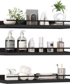 ZVZM Estantería de Pared para Baño y Cocina, 3 Baldas, Estante de Madera para Dormitorio, Sala de Estar