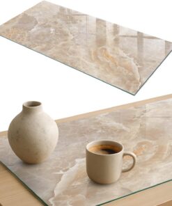 Tapa para Mesa de Centro 120x60 cm | Rectangular | Bordes Pulidos | Textura de mármol | para la Cocina y Salón | Pies Antideslizantes | con Impresión Decorativa | Vetro Temperato
