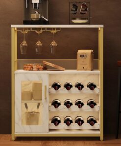 Garvee Armario para vinos Industrial con botellero Ajustable y Soporte para Cristal, Almacenamiento de Bebidas, Armario para Cocina, Comedor, salón, 70 x 35 x 92 cm, Retro