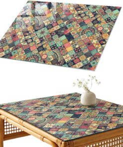 Tapa para Mesa de Centro 80x60 cm | Rectangular | Bordes Pulidos | Mosaico de colores | Vetro Temperato | para la Cocina y Salón | Pies Antideslizantes | con Impresión Decorativa