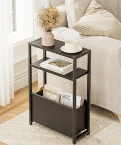 Mesa Auxiliar Estrecha, Mesa de sofá de 3 Niveles para Dormitorio, salón, Oficina (Negro)