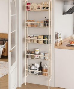 UMDONX Estante Estrecho para Baño, Estante de Pared para Cocina | Estante Escalera de 5 Niveles, Estante para Libros, Estante Multifuncional de Metal para Espacios Reducidos- Blanco