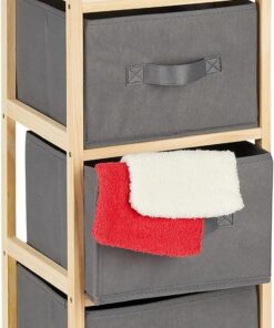 Relaxdays Estantería Baño con 3 Cestas Plegables, Almacenaje, Repisa Pequeña con Cajones, 65x28x25,5 cm, Gris