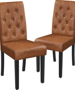 Yaheetech Pack de 2 Silla Comedor Silla Alchoada Respaldo Alto Marrón Claro | Conjunto de Sillas para Cocina, Silla de Comedor Tapizada de Piel Sintética, Silla Cocina con Pata de Madera, Restaurante