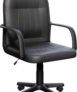 Vida Designs Morton - Silla de Oficina ejecutiva de Cuero de Altura Ajustable con Brazos y Ruedas para Trabajo en casa y Estudio (Negro)