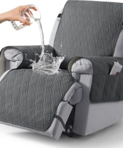 KinCam Funda Sillon Relax reclinable, Impermeable Funda para Sillón Relax con Bolsillo Laterales y Correas elásticas para Perros y Mascotas, Suave y Lavable Sofa 1 Plaza Gris carbón
