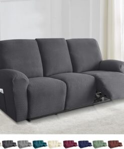 Funda de sillón de 8 piezas, funda para sillón de relax, funda de terciopelo completo, para sillones de televisión, funda elástica con bolsillos, para niños y mascotas