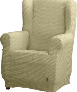 Estoralis Borneo | Funda de Sillon Bielástica | Tejido Súper Elástico C/ 02 Crema | para Sillon Orejero de 70 a 110 cm. | Protector de Calidad | Súper Ajustable