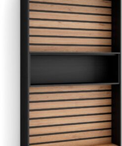 Skraut Home | Librería estantería | Estanteria Libros de Pared | 110x186x25cm | Salón - Comedor - Oficina | con Almacenaje | Estilo Moderno | Roble y Negro