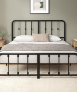 Zinus Florence - Cama de Metal (140 x 190 cm, Cabeza y pie, Altura 35 cm, somier de láminas de Metal, Montaje fácil, Espacio de Almacenamiento, Color Negro