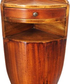 Satodà - Mesita de noche de madera suspendida angular con cajón y pomo de latón.