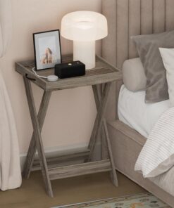 Furinno Classic Mesita de Noche Cuadrada con Patas en X, Mesa Auxiliar con Tablero de Bandeja Removible, Mesa Lateral con Patas Cruzadas, para Dormitorio, Vestidor, Sala de Estar, Roble Francés