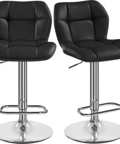 Yaheetech Juego de 2 Taburetes de Bar, Taburetes Altos de Cocina Negro | Sillas Altas, Altura Ajustable Entre 62,5 y 84,5cm, Giratorio con Respaldo y Reposapies, para Salón, Comedor, Mostrador
