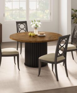 Moderna mesa de comedor redonda de estilo rústico para 4-6 a 47 pulgadas, superficie espaciosa, base de pedestal de metal con forma de onda resistente, ideal para comedor, cocina, apartamento