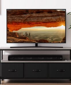 Mueble de TV con 3 cajones, Banco para TV de hasta 55", Armario de TV de Madera con cajones y estantes para salón, Dormitorio, decoración, 120 x 57 x 30 cm, Color Gris