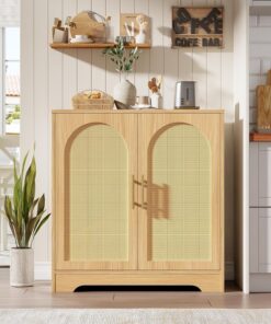 Armario de almacenamiento de buffet con puerta decorativa de ratán, aparador de cocina de madera, mesa de buffet para sala de estar, comedor, dormitorio, cocina y pasillo, 30 x 15.6 x 31.5