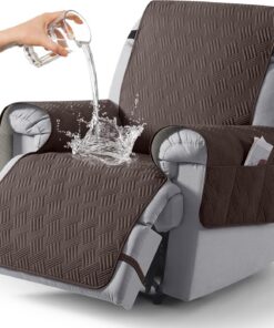 KinCam Funda Sillon Relax reclinable, Impermeable Funda para Sillón Relax con Bolsillo Laterales y Correas elásticas para Perros y Mascotas, Suave y Lavable Funda Sofa 1 Plaza Chocolate