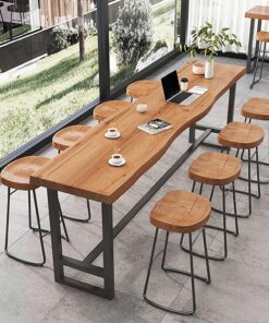 Mesas Altas De Bar/Barra Bar con bordes ondulados, Industria Mesa Alta Bar de madera maciza con patas de metal, Mesa de barra rectangular para bares y mostradores, mesa salon comedor - Solo mesa(120*3