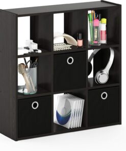 Furinno Organizador Simplista De 9 Cubos con Contenedores, Espresso / Negro, 13207Ex / BK