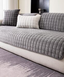 Funda de terciopelo para sofá, lavable, antideslizante, para sofá de 3 cojines, respaldo en forma de L, protector de muebles para mascotas y niños (color gris oscuro, solo 1 unidad)