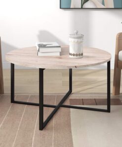 Mesa de café redonda BOFENG Mesa de té Mesa de café redonda para salón con patas de metal, roble negro+blanco