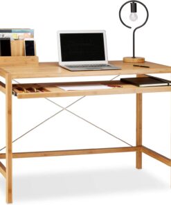 Relaxdays - Mesa de Ordenador, Teclado cajón de Madera, Escritorio de Oficina sólido, HxWxD: 76,5 x 106,5 x 55,5 cm, Color marrón