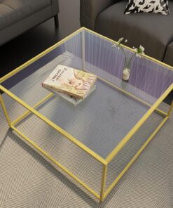 Huhote Mesa auxiliar de cristal, mesa de centro cuadrada, mesa central moderna, mesa de té con marco de metal resistente, mesa auxiliar de sofá para sala de estar, parte superior de vidrio templado