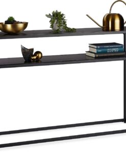 Relaxdays Consola Recibidor con Dos Baldas, Mesa Auxiliar Alta, Mueble TV, Metal-DM, 70 x 110 x 30 cm, Negro