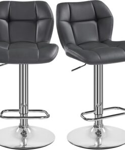 Yaheetech Juego de 2 Taburetes de Bar, Taburetes Altos de Cocina de PU Gris | Sillas Altas, Altura Ajustable Entre 62,5 y 84,5cm, Giratorio con Respaldo y Reposapies, para Salón, Comedor, Mostrador