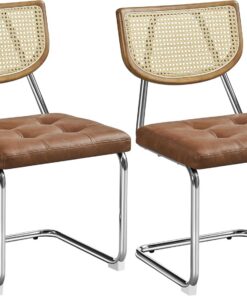 Yaheetech Juego de 2 Sillas de Comedor de Ratán Tejido de Mediados de Siglo Sillas de Cocina Asiento Acolchado Pata de Metal para Cocina Salón Marrón | Sillas de Cocina, Silla Comedor Asiento Acolchado, Pata de Metal, Silla de Ratán, Silla para Salón,Estilo Sencillo
