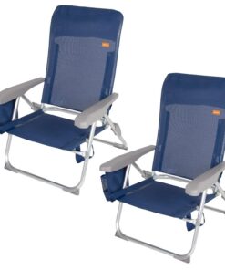 AKTIVE Pack 2 sillas de Playa Plegado Plano, Muy compactas, Multiposición, 6 Posiciones, con cojín y Bolsillo, con Asas para fácil Transporte, Medidas 47x58x87 cm, De Aluminio, Antivuelco (85472)