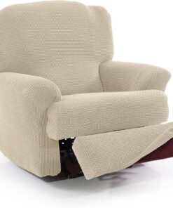 FAVERTI® Funda Super Elástica Sillón Relax de 70 a 90cm | Modelo NOVELE | Beige | Funda sillón reclinable pies Separados | Protector de Calidad de Tejido Jacquard Tacto algodón