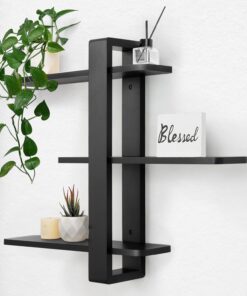 SUMGAR Estantería Pared de 3 Niveles Deslizables, Baldas Flotantes Negra | 50cm Estanteria Flotante Pared, Repisas de Pared, Almacenaje, Decoración, Estante Flotante para Fotos, para Salón, Dormitorio
