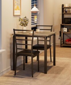 Mesa de comedor para 2 personas, set de mesa gris compacto - mesa cuadrada y 2 sillas que ahorren espacio en la pequeña cocina