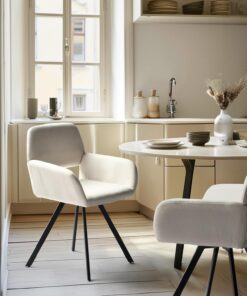 FurnitureR Juego de 2 sillas de Comedor giratorias con reposabrazos tapizado, diseño de Asiento Acolchado, para el hogar, Comedor, Cocina, Restaurante, con Patas de Metal Negro, Beige