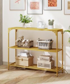 HDANI Mesa de Entrada Estrecha,Consola de Tres Niveles, Mesa de Sofá, Mesa Auxiliar, Pasillo, Entrada, Salón,100x 30 x 80 cm,Dorado